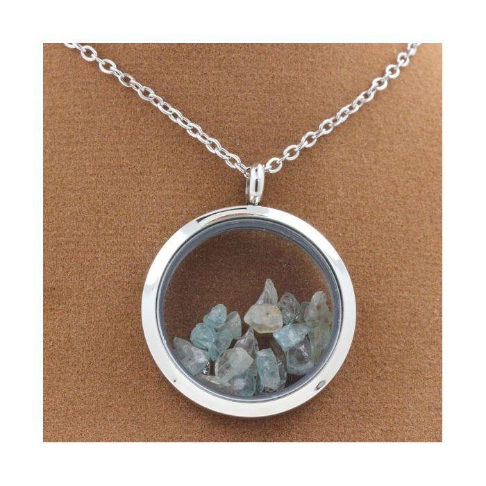 Stones and Minerals. Raw Zircon Necklace. 25 Mm Medallion Model. Color Silver.