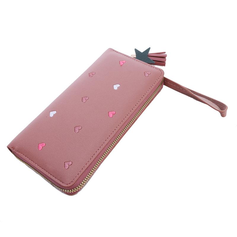 Women's Fashion Heart Long Leather Wristlet WalletLarge Capacity Multi Card Wallet Zipper Clutch Purse