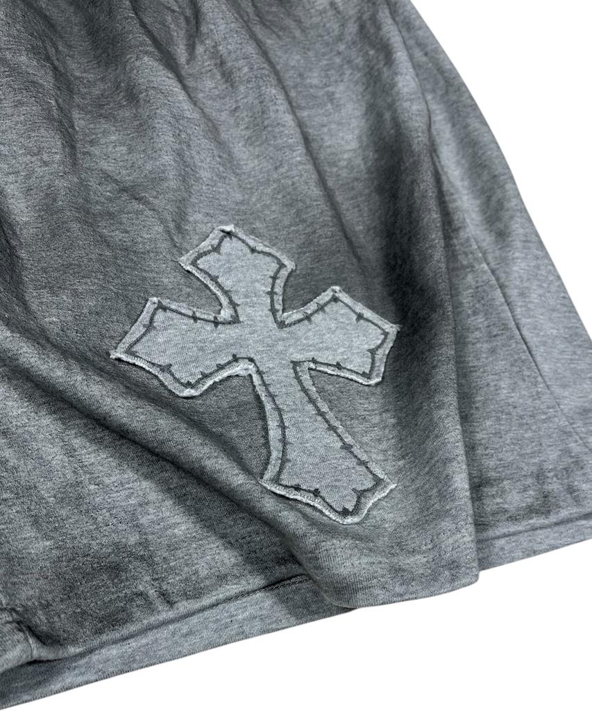 SK8ER ROCK Painting Cross Bermuda Shorts ((Melange Gray))