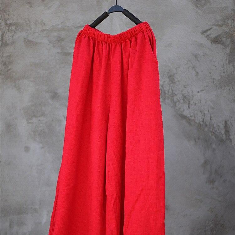 Summer Wide Leg Pants Trouser Pockets Loose Cotton Linen Women Solid Pants