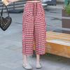 Casual Summer Plaid Pants Woman Plus Size Elegant Elastic Waist Women's Pants Vintage Clothes