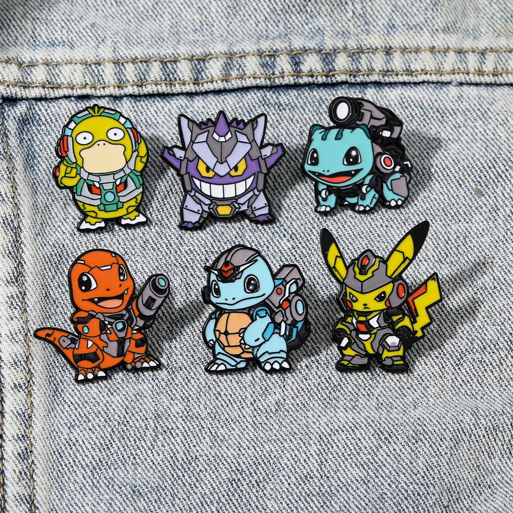 6Pcs Set Anime Pokemon Enamel Pins - Pikachu Squirtle Gengar Funny Cosplay Brooches Cartoon Badges Lapel Pin Collection For Fans