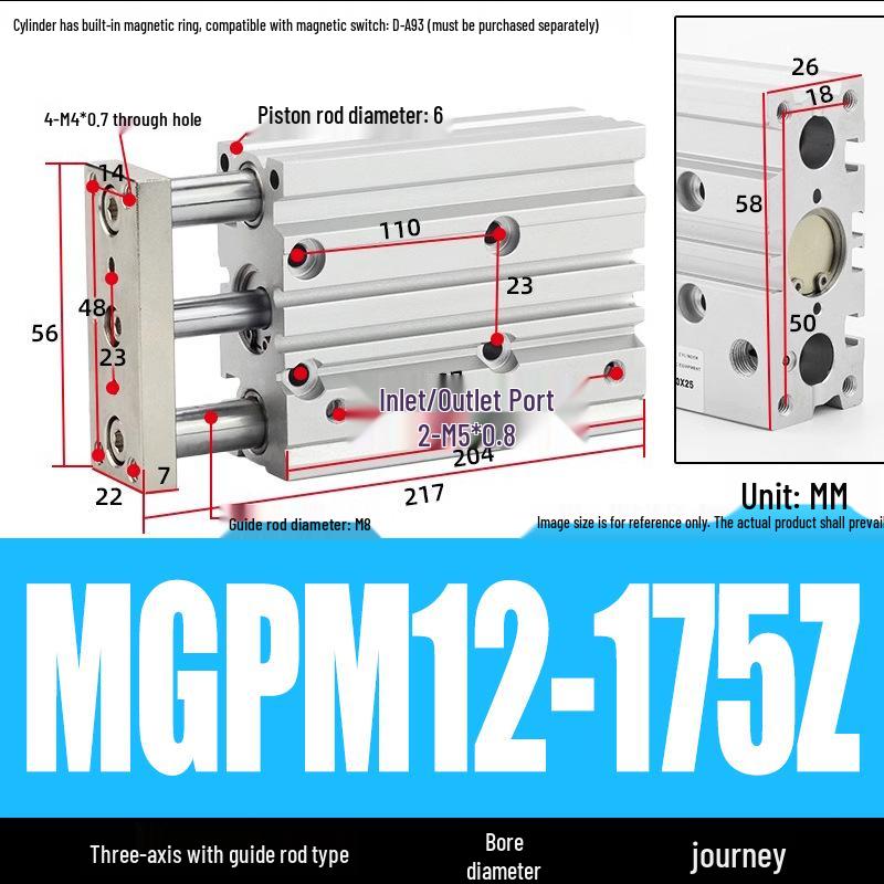 Compact Three-Axis Pneumatic Guided Rod Cylinder 12/16/20/25/32-10/20/40/50/75z