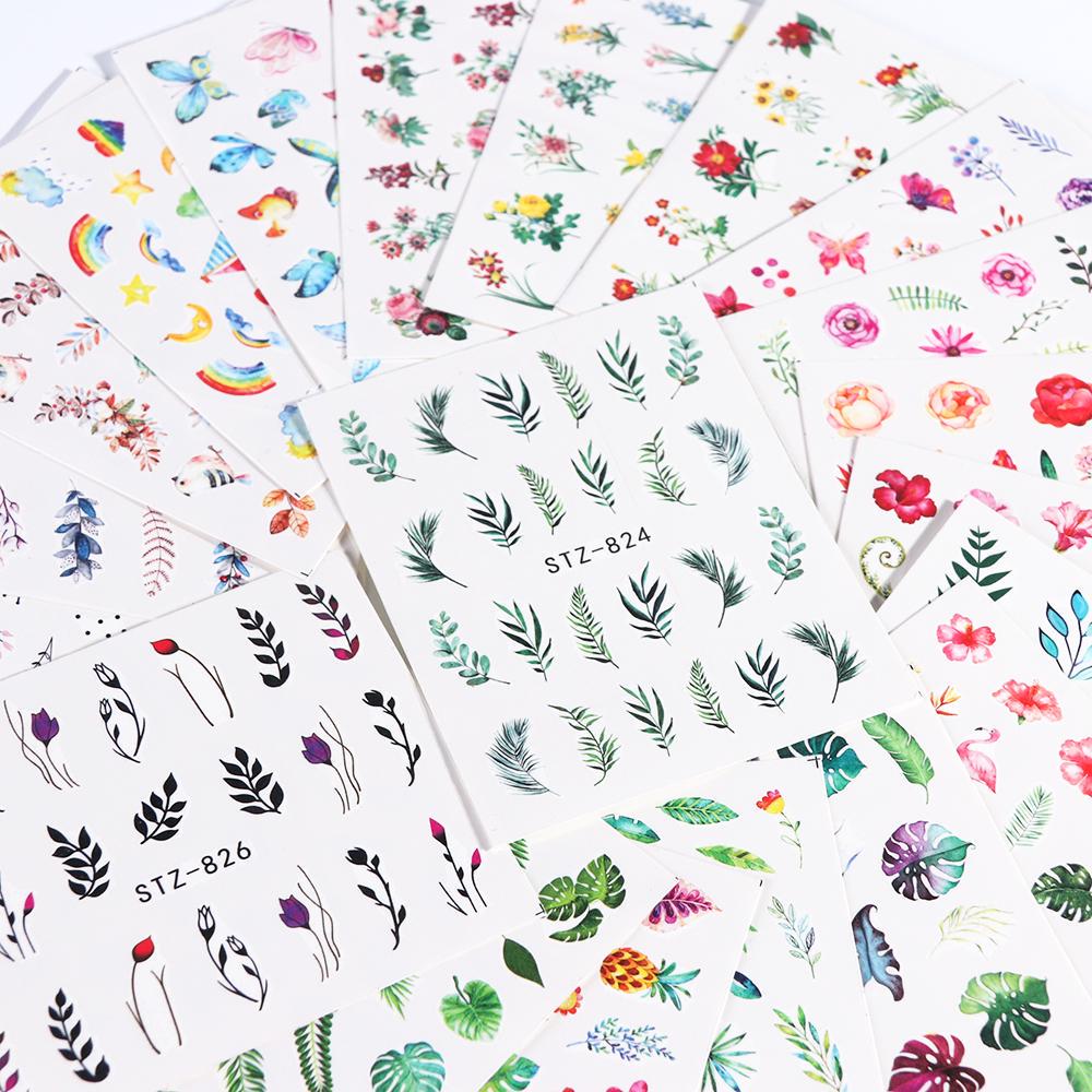 Водная наклейка для ногтей и наклейка с цветком, листом, деревом, зеленый простой летний слайдер для маникюра, дизайн ногтей, водяные знаки, советы