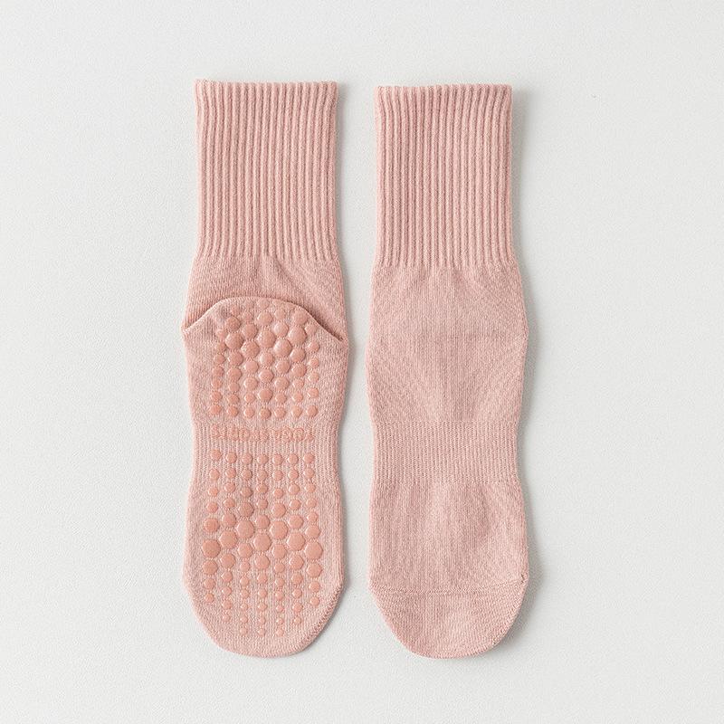 Ladies Spring and Autumn Pure Cotton Fitness Yoga Pilates Non Slip Sports Floor Mid Tube Socks