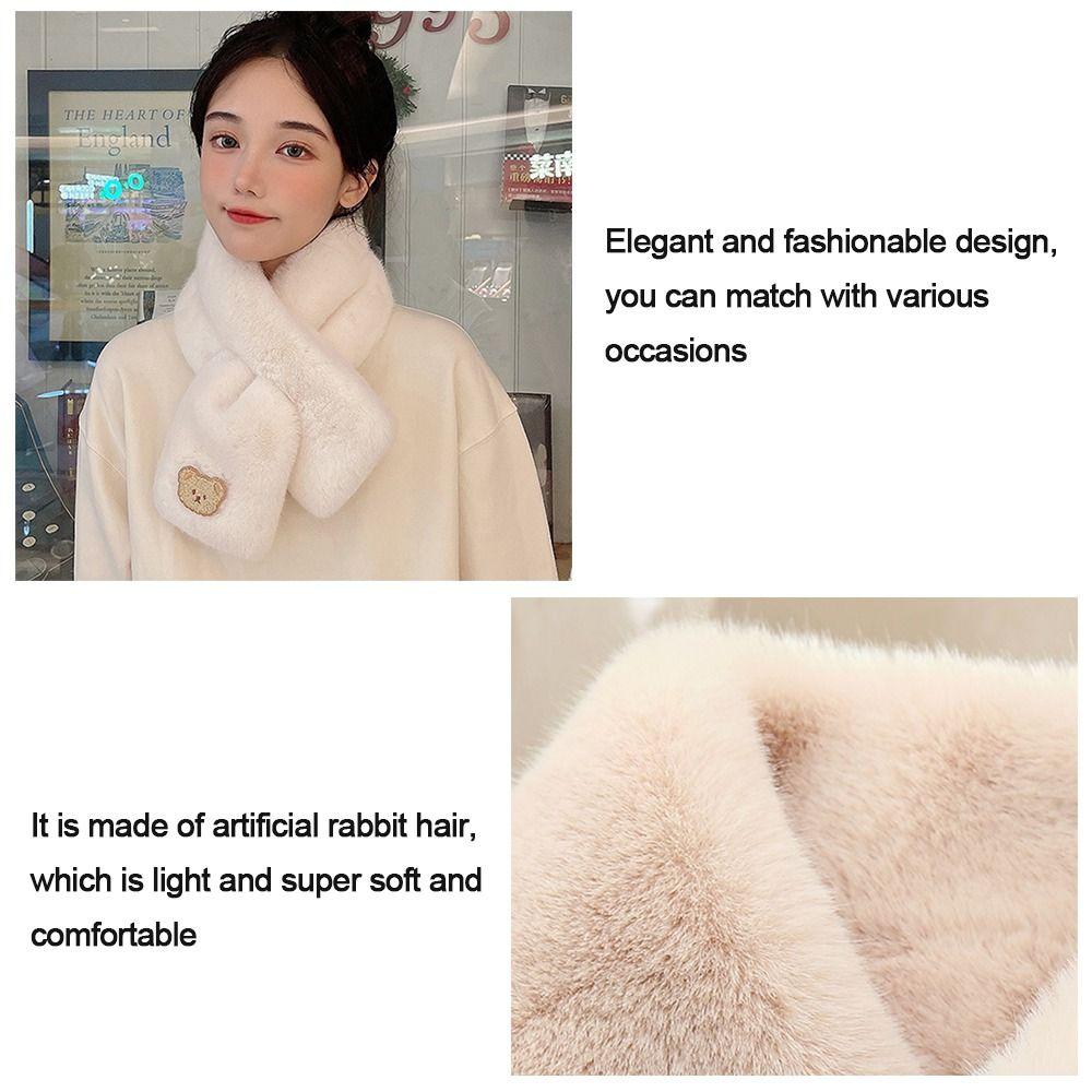 Women Faux Rabbit Fur Plush Shawl Neck Warmer Solid Color Cross Scarf Neckerchief Wrap