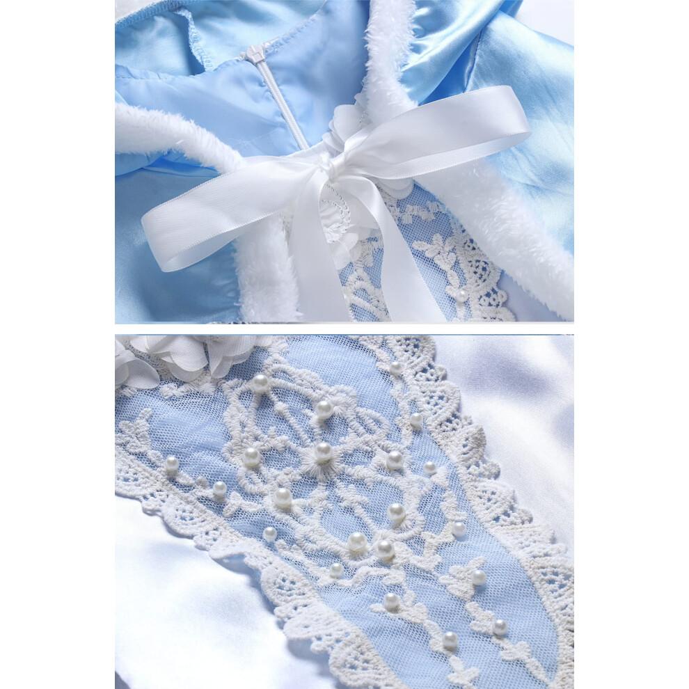 Cinderella Princess Dress Girls Snow White Fancy Party Costume Halloween Dress Up Outfit Size 150 7-8 Years Blue