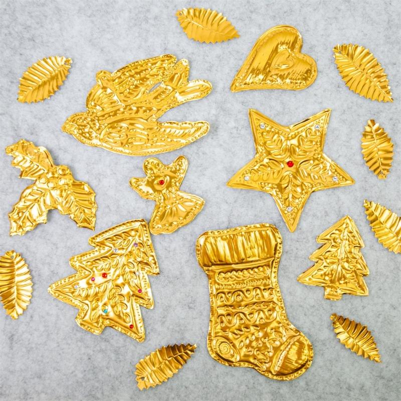 Набор праздничных украшений из фольги ручной работы, тисненые фольгированные рождественские украшения для дома и офиса, рождественская елка