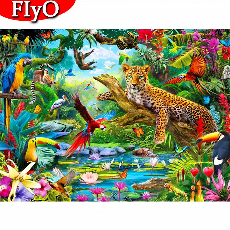 Набор алмазной живописи Пейзаж Животное 5D DIY Алмазная вышивка Леопард Птица Фотографии Стразы Мозаика Ремесленный Набор