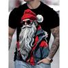 Santa Claus Pattern 3D Digital Print Men's Casual and Fashionable Round Neck Short Sleeved T-shirt