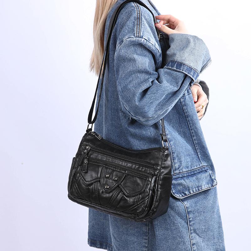 Женская сумка ретро большая вместительная сумка через плечо многослойная сумка через плечо мягкая кожаная сумка для матери