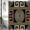 Элегантная шторка для душа с греческим орнаментом: Оцените классический золотой дизайн, мягкую ткань и вневременную атмосферу для вашей роскошной ванной комнаты