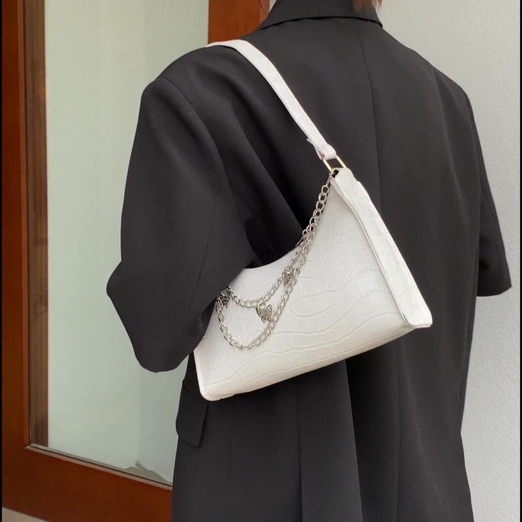 Yogodlns Роскошная сумка через плечо с узором аллигатора для женщин, цепочки-бабочки, сумки подмышки, модная женская сумка подмышками