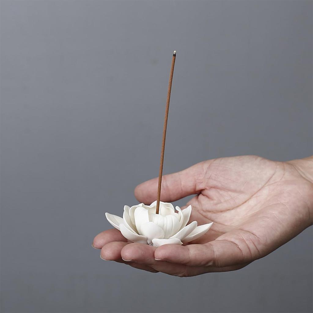 Lanito Ceramic Incense Burner with Lotus Flower Design, Stylish Incense Burner for Buddhist Altars, Relaxation, Meditation, Sleep, Study, Zen, Yoga,