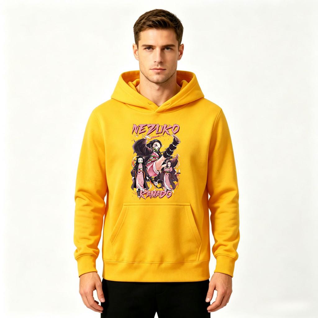Men's Nezuko Kamado Print Pullover Hoodie Casual Anime Style Long Sleeve Sweatshirt for Daily Wear
