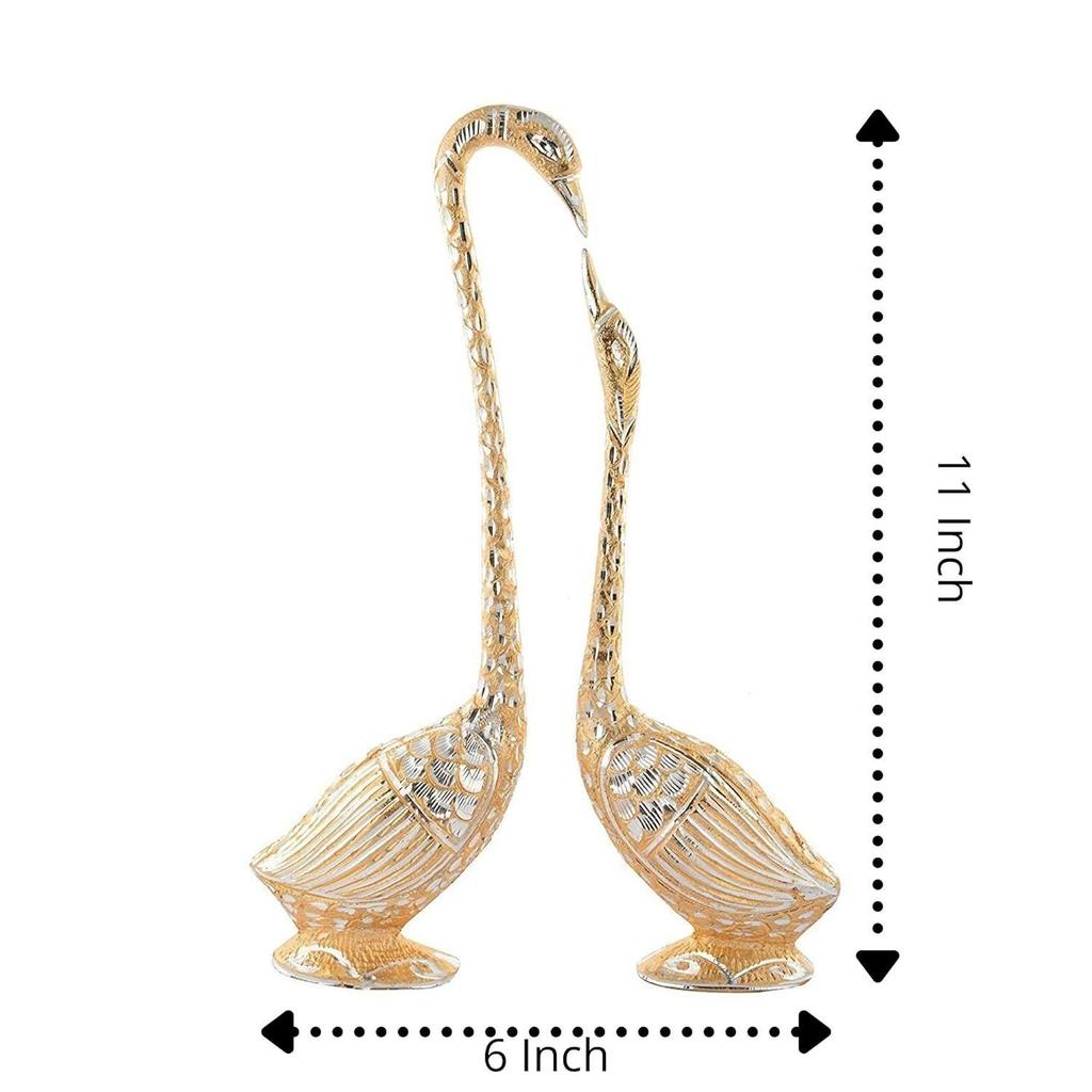 WebelKart Pair of Kissing Duck Showpiece - 29 Cm (Aluminium, Golden )