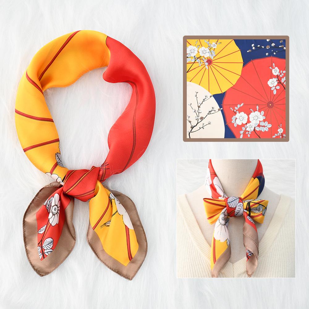 70*70cm Luxury Floral Square Scarf For Women Elegant Ladies Hijab Neckerchief Shawl Solid Soft Stain Silk Scarves For Travel