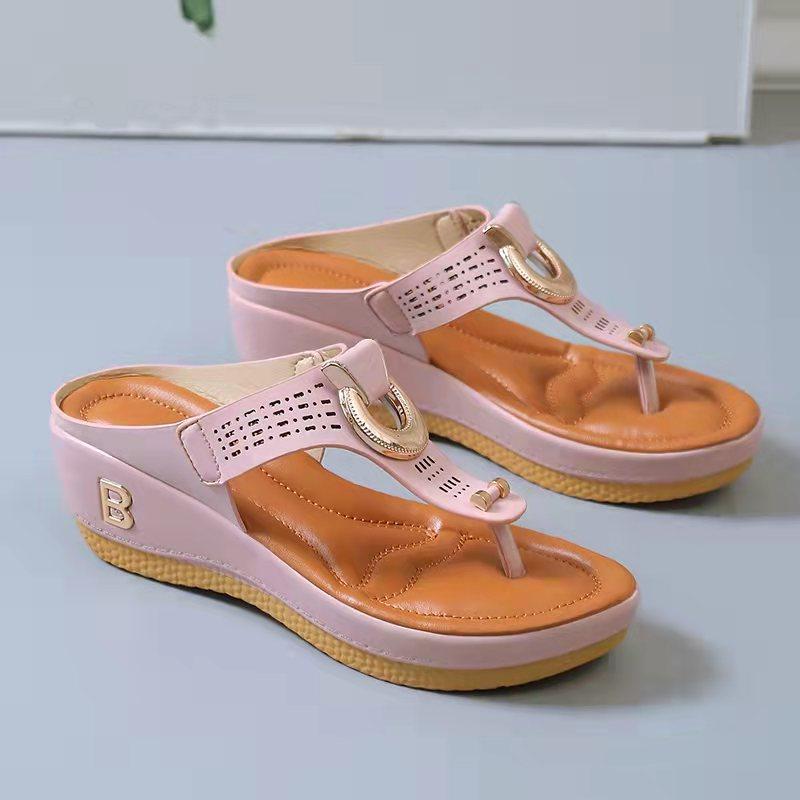 Женские летние сандалии с открытым носком, пляжная обувь, шлепанцы на танкетке, удобные тапочки, милые сандалии