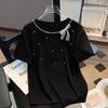 Sweet Bead Bow Short-sleeved T-shirt for Women In Summer Korean Style Versatile Top