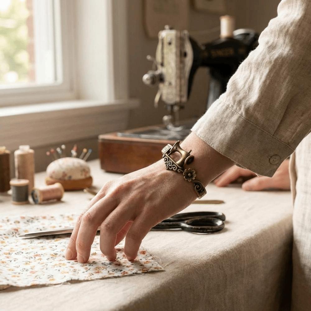 Vintage Sewing Machine Bracelet Metal Finger Ring Unise Adjustable Cuff Bracelet Special Occasion