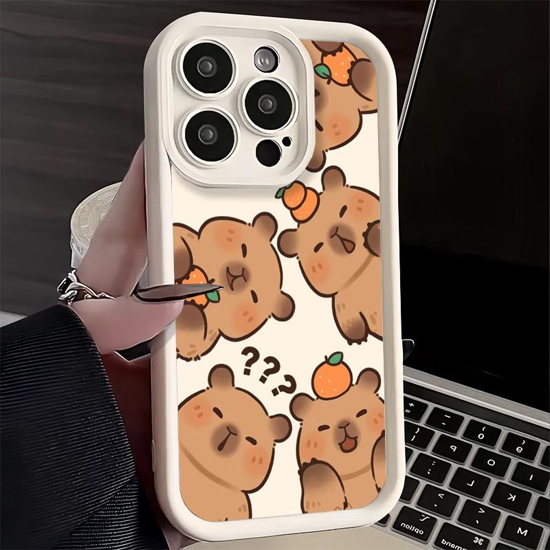 Чехол для телефона iPhone 17 Air 16E 15 16 Pro Max Смешная Капибара Мультяшная Милый Чехол 14 Plus 13 12 Mini Мягкий Силиконовый Чехол Fundas