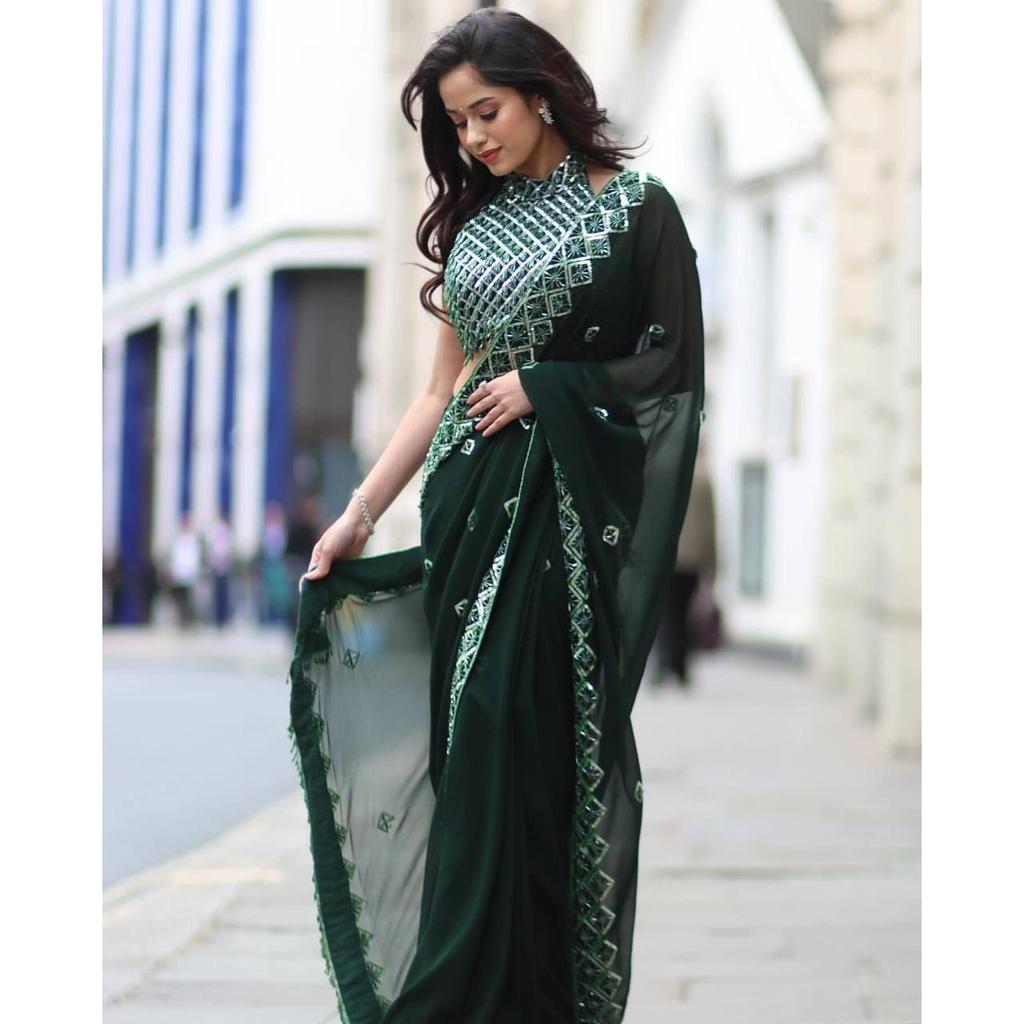 Мягкий шелк ранголи Красивое сари с вышивкой пайетками