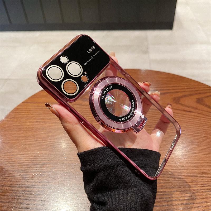 Применимо к Apple 14 Гальванизированный кронштейн с магнитной присоской с большим окном Чехол для мобильного телефона IPhone 15 Pro Непротекаемая крышка