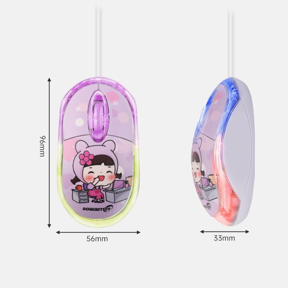 Wired Mouse and 2 Connections USB Wired Mouse 1000DPI Optical Mobile Cute Lightweight Symmetrical Compatible with USB-A USB-C Type-C