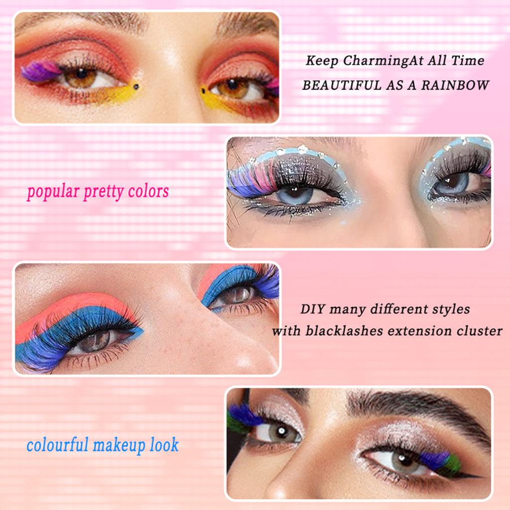 Набор цветных кластеров ресниц. Набор отдельных накладных ресниц. Сегментированные накладные ресницы с клеем для ресниц.