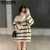 Loose Tops Female Striped Sweater High Collar Winter Cover Head College Style Korean Version of The Knitted Sweaters