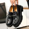 New Retro Platform Loafers Shoes Luxury Men Thick-soled Wedding Black Formal Business Shoes Slip-on Casual Leather