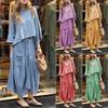 O-neck Bell Sleeve Top + Skirt For Women Spring Solid Color Pocket Lace Up Loose Casual Irregular Suit Female