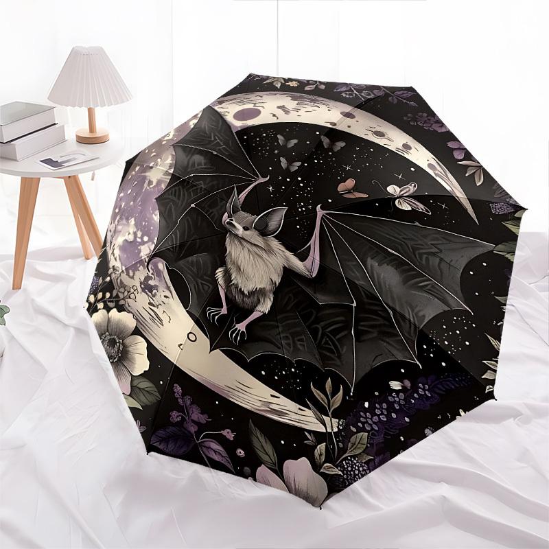 Bat Moon Automatic Folding Umbrella Compact 8 rib Design,Unique Style,Suitable for Everyday Outdoor Use,Perfect Gift for Friends and Fa