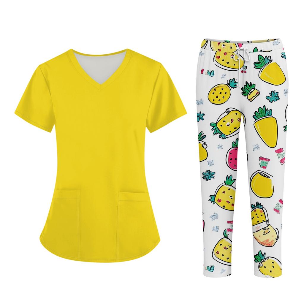 Плюс размерСкраб с принтом Рабочая форма Топы для женщин Крест V-образным вырезом Хэллоуин Принт с короткими рукавами Забавные футболки Спецодежда Футболка с карманами