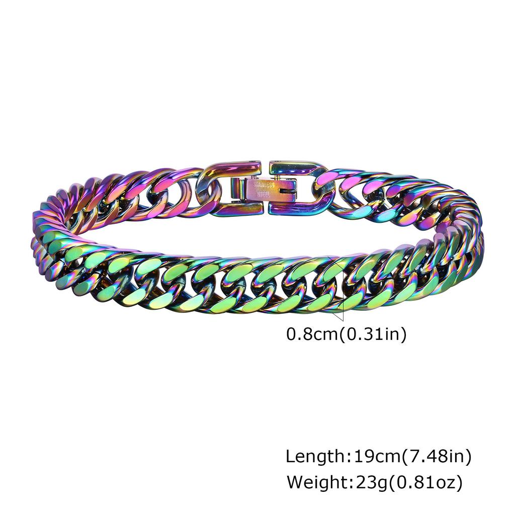 8mm/10mm/12mm Cuban Link Stainless Steel Man Bracelet Rainbow Colored Square Link Wristband Jewelry Gift for Dad Valentine's day