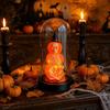 Halloween Skeleton Night Light Glass Pumpkin Lamp with Wooden Base for Bedroom Home Decor Gift
