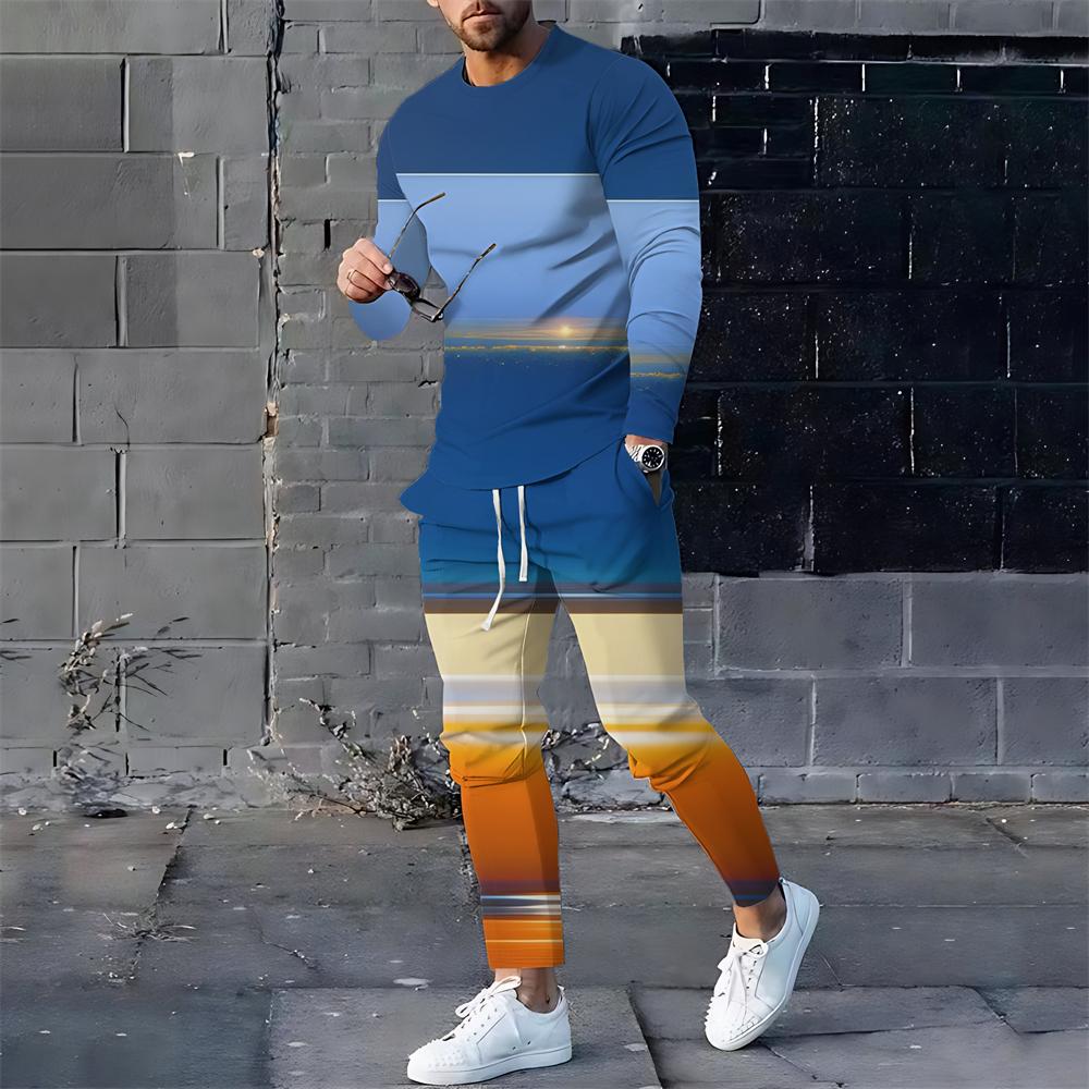2024 Летний спортивный костюм для мужчин, футболка с длинным рукавом и брюки, мужской уличный костюм, винтажная толстовка большого размера, мужская одежда, комплект из 2 предметов