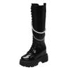 Fashion Women's Boots Black Platform Wedges Shoes for Women Autumn Winter Gothic Botas High Heels Metal Chain Punk Style Knee High Boots