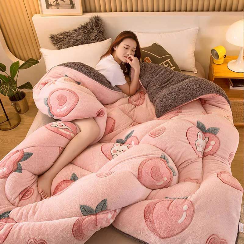 Одеяло из пуха ягненка с креативным принтом, утолщенное теплое зимнее одеяло, 5 кг, двустороннее пуховое хлопковое одеяло, осеннее и зимнее плюшевое одеяло, ядро