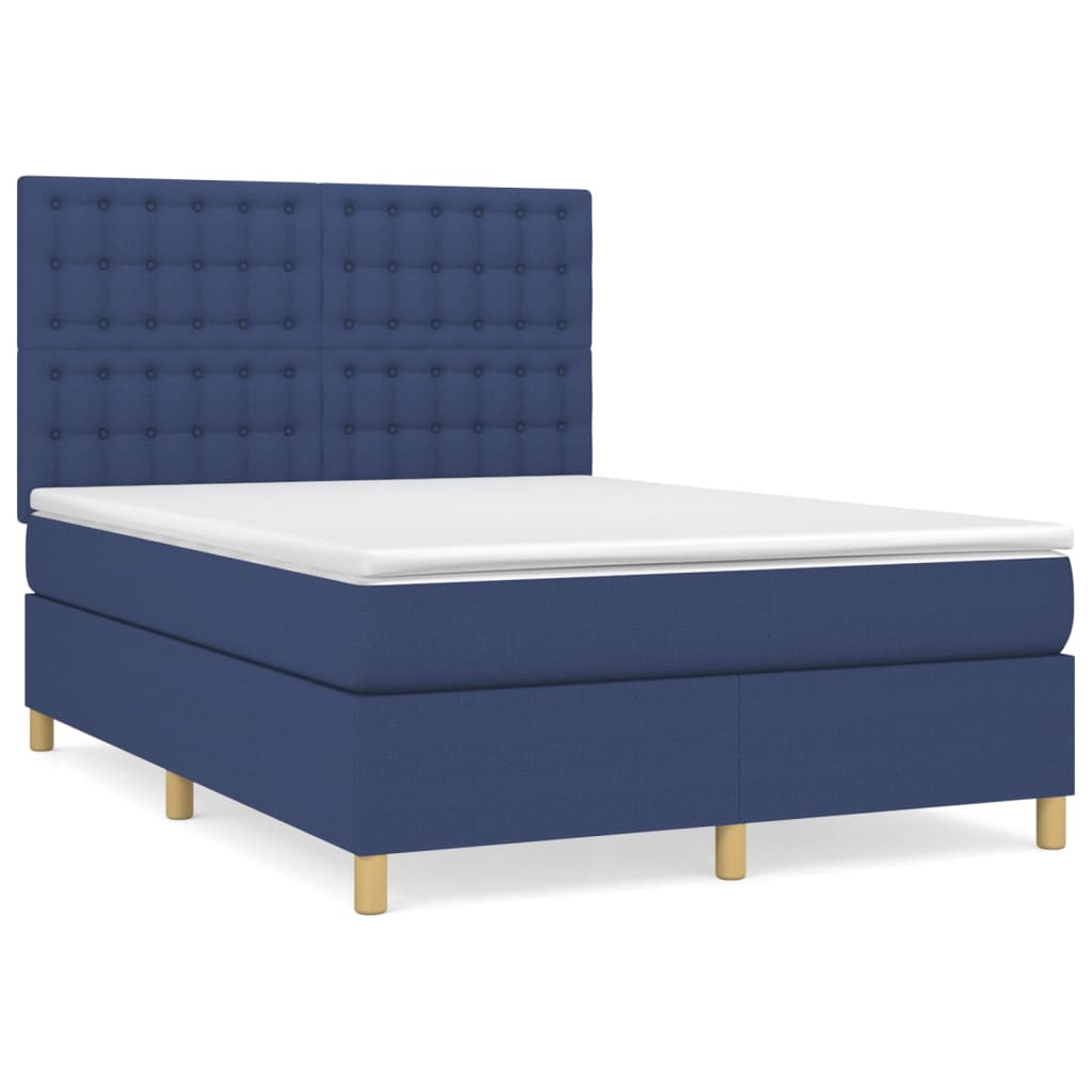 Box Spring Bed with Mattress Blue 140 x 190 cm Fabric