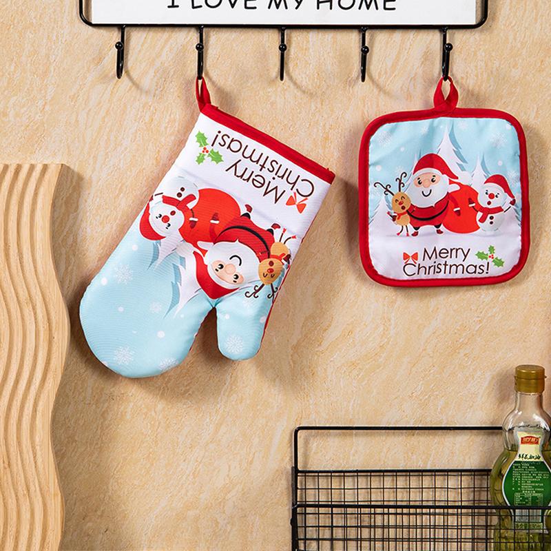 Перчатки для микроволновой печи Подарок Перчатки против ожогов Микроволновая печать Барбекю Теплоизоляционная подставка Духовка Рождество Выпечка Полиэстер