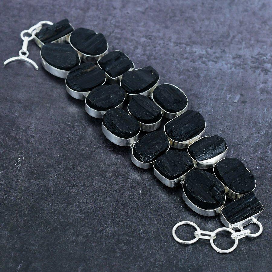 Браслет ручной работы из серебра 925 пробы с черным турмалином, длина 7-8 дюймов, K9Z63