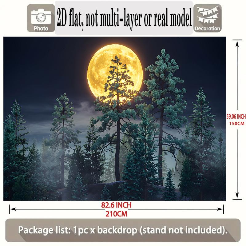 Party Backdrop Moon Flat Full Forest Night Photo Background Decor Party Decor