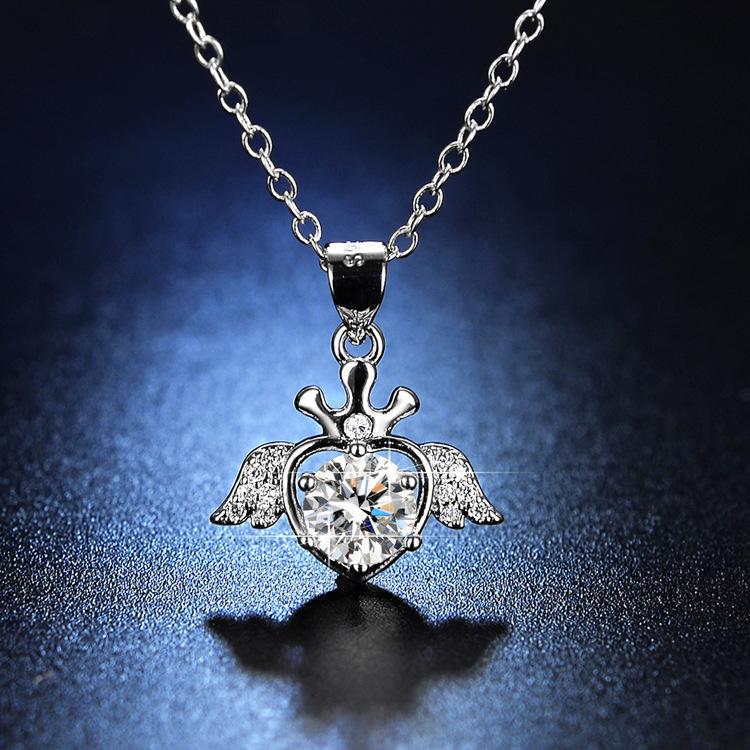 Ожерелье «Ангел» для женщин, однокаратный кулон «Корона любви», имитация муассанита, набор цепочек