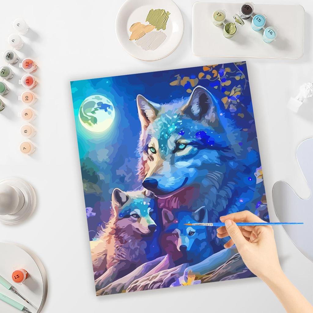RUOPOTY Diy Painting By Numbers Kit Frame Wolf Animals Moon Night Picture Coloring By Numbers For Adults Handicrafts Home Decor