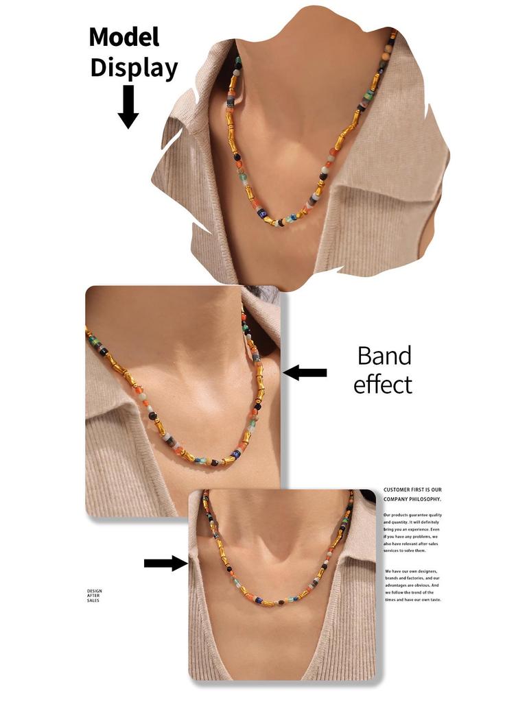 Bohemian Gold-Plated Beaded Choker with Colorful Natural Stones
