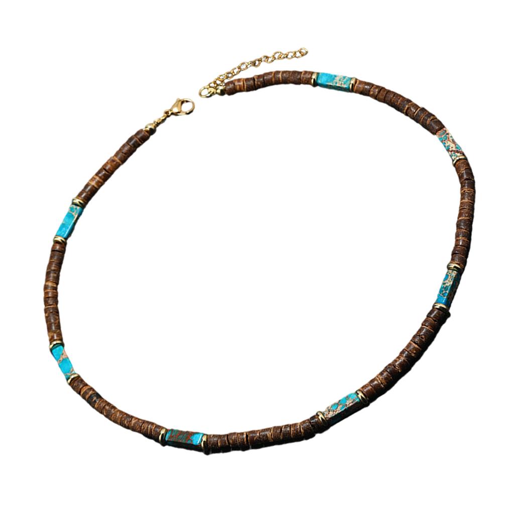 Retro Necklace Creative Trendy Neck Jewelry Made From Brown Coconut Shell Wood Beads And Natural Stone Pendant