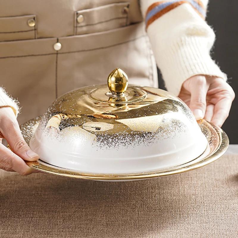 Легкий роскошный ресторанный керамический набор тарелок, креативная круглая тарелка с морскими ушками и морскими огурцами, изысканная десертная бытовая посуда