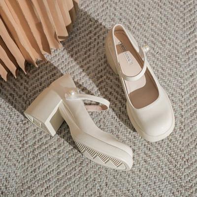 Модные белые туфли-лодочки на платформе с высоким каблуком, женские однотонные туфли Мэри Джейн на толстом каблуке, женские туфли с круглым носком, студенческие туфли, осеннее время