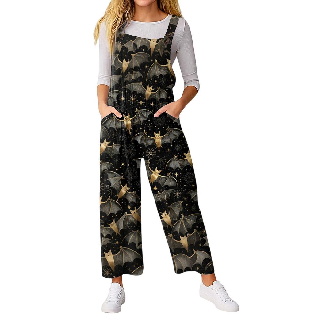 Women’s Loose Casual Sleeveless Jumpsuit Halloween Printed Jumpsuit Printed Jumpsuit